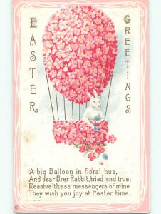 Pre-Linen easter fantasy BRER RABBIT IN HOT AIR BALLOON MADE OF FLOWERS J2250