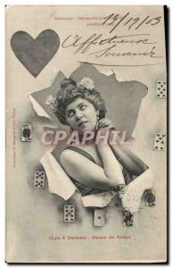 Postcard Old Clairvoyance Cartomancy Folklore Smilies 4 Heart Lady ladies