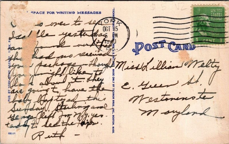 Postcard Hotel Yorktowne York PA 1940