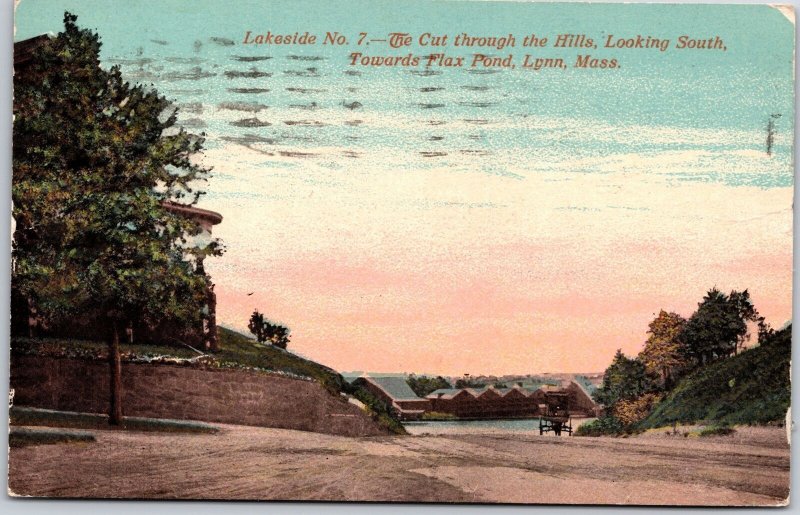 1920's Lakeside Cut Hill Looking South Towards Flax Pond Lynn MA Posted Postcard
