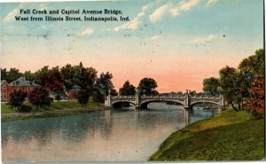 Fall Creek and Capitol Avenue Bridge Indianapolis IN Vintage Postcard D79