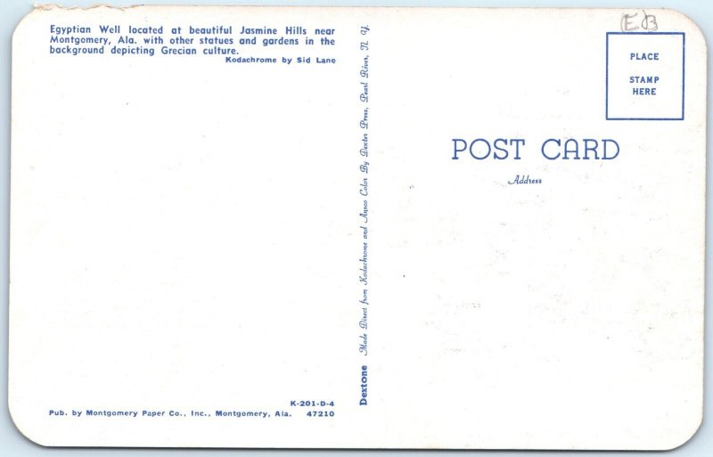 c1950s Montgomery, Ala Egyptian Well Jasmine Hills Grecian Postcard AL A177