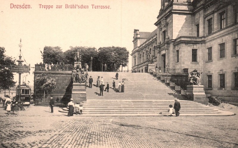 Vintage Postcard Treppe Zur Bruhl'schen Terrasse Dresden Germany