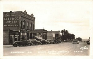 Edgemont SD Street Scene Looking North Storefronts Cars Lumber & Hardware RPPC