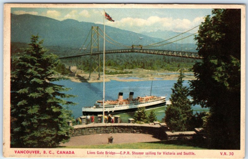 c1930s Vancouver, Canada Lions Gate Bridge CPR Steamer Victoria Seattle A358