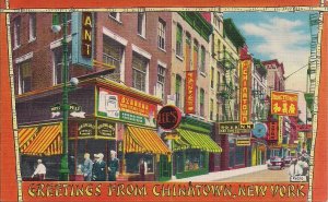 New York City NY Chinatown Greetings 1935-45 Restaurant, Signs