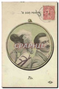 Postcard Old Woman On his lapel Medaille