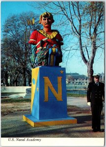 VINTAGE POSTCARD CONTINENTAL SIZE TECUMSEH STATUE AT US NAVAL ACADEMY ANNAPOLIS