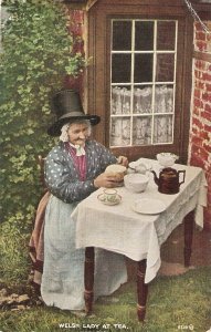 Welsh Lady at Tea  Bamforth  old  vintage Valesque Ser. postcard