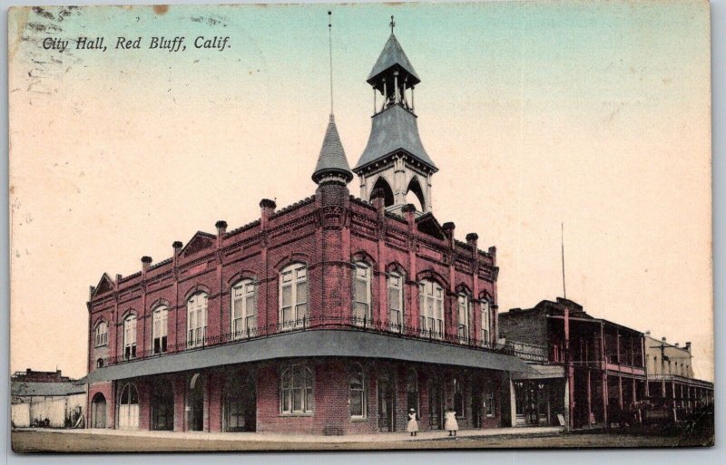 Red Bluff California 1911 Hand Colored Postcard City Hall