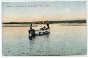 Eskimo Fishing Boat Kusatrin River Alaska 1910c postcard