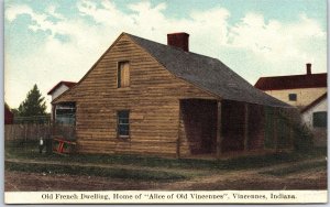 VINTAGE POSTCARD HOME OF ALICE OF OLD VINCENNES LOCATED AT VINCENNES INDIANA