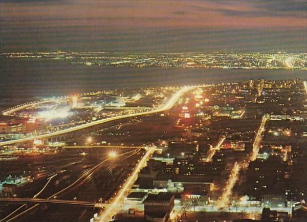 Canada Toronto Lakeshore Boulevard Aerial View At Night