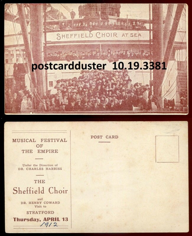 h3765-STRATFORD Ontario Postcard 1912 Sheffield Choir at Sea Concert Advertising