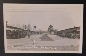 Mint Real Picture Postcard RPPC US Army Tractor Artillery park Ft Eustis VA WW1