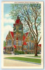 DAVENPORT, IA Iowa ~  First PRESBYTERIAN CHURCH 1953 Linen Postcard