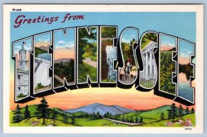 GREETINGS FROM TENNESSEE VINTAGE LARGE LETTER LINEN POSTCARD
