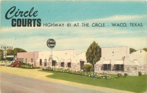 Automobiles Circle Courts 1940s Postcard Waco Texas MWM linen 20-7990