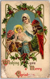 Jesus Mary And Joseph And The King Wishing You A Merry Christmas Postcard