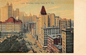 NEW YORK CITY~BROADWAY LOOKING SOUTH~1900s ROTOGRAPH TINTED PHOTO POSTCARD