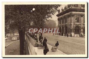 Postcard The Old Paris booksellers of the Quai de Conti right Institut de France