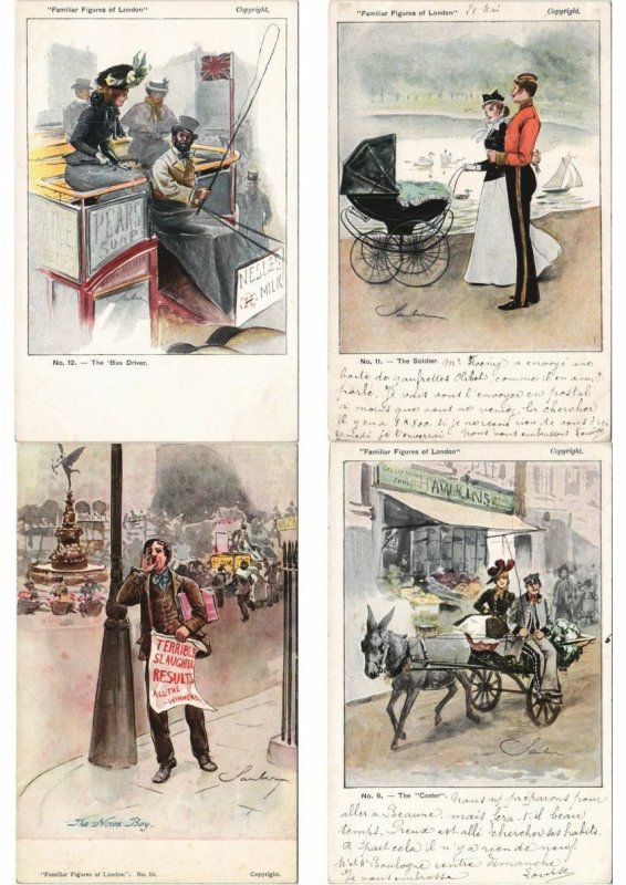 LONDON TYPES FAMILIAR FIGURINES OF LONDON 12 Vintage Postcards (L4337)