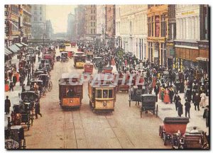 Postcard Modern New York City. Trolleys hansom cabs and pedestrians throng Te...