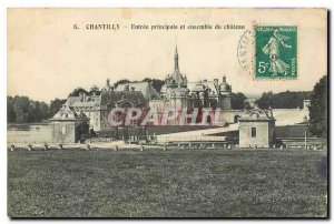 Old postcard Chantilly main entrance and entire castle