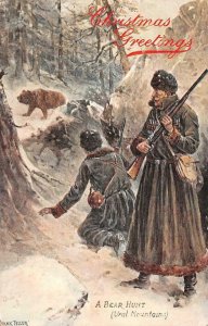CHRISTMAS HOLIDAY A BEAR HUNT URAL MOUNTAINS RUSSIA TUCK POSTCARD (c. 1910)