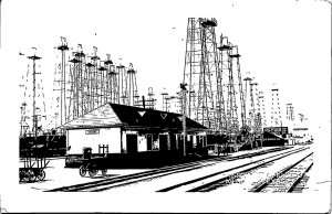 Kilgore Texas Railroad Depot Train Station Oil Wells RPPC PC168