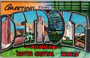 Greetings from Detroit Michigan The Motor Capital of the World Michigan Postcard