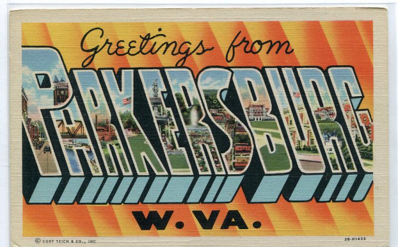 Greetings From Parkersburg West Virginia Large Letter Linen postcard