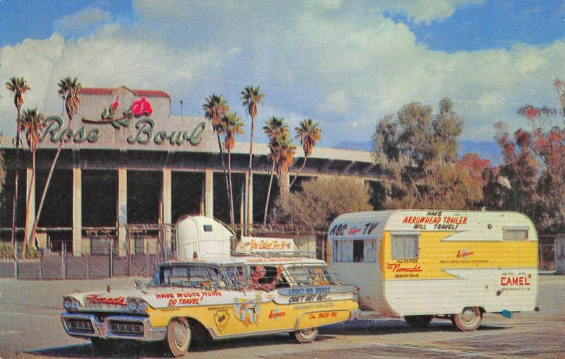 Pasadena CA Rose Bowl World Record Car & Travel Trailer Postcard 