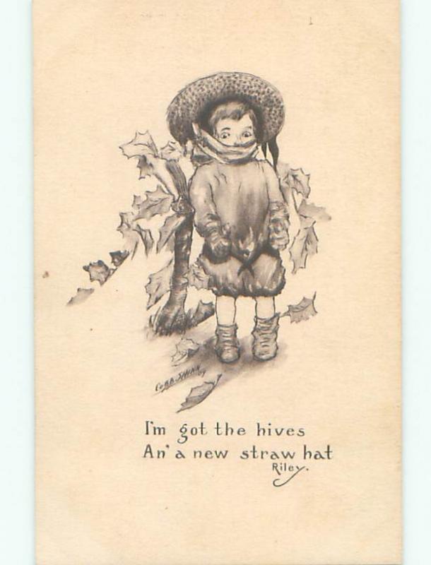 Pre-Linen signed COBB SHINN - CHILD WITH NEW STRAW HAT k6685