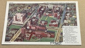 VINTAGE .01 POSTCARD UNUSED GREAT COOK COUNTY HOSPITAL GROUP, CHICAGO, ILL.