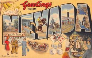 Nevada Greetings From large letter scenic views linen antique pc Y15113