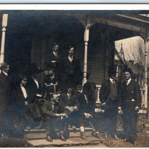 c1910s Large Fancy Family Outdoors RPPC House Porch Gentlemen Real Photo PC A128