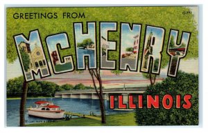 Large Letter Linen McHENRY, Illinois IL ~ McHenry County Curteich1940s Postcard