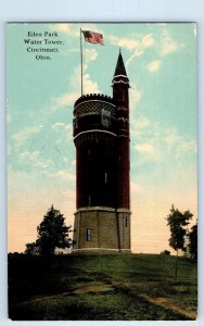 c1912 Cincinnati Ohio OH Vintage Postcard Eden Park Water Tower U.S. Flag Posted