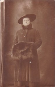 Beautiful Lady With Long Coat and Large Hat Real Photo