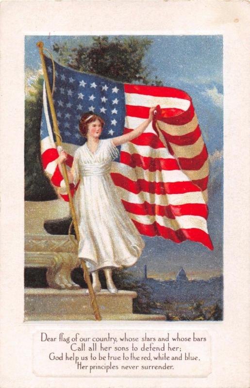 DEAR FLAG OF OUR COUNTRY...STARS & BARS~LADY LIBERTY~PATRIOTIC POSTCARD