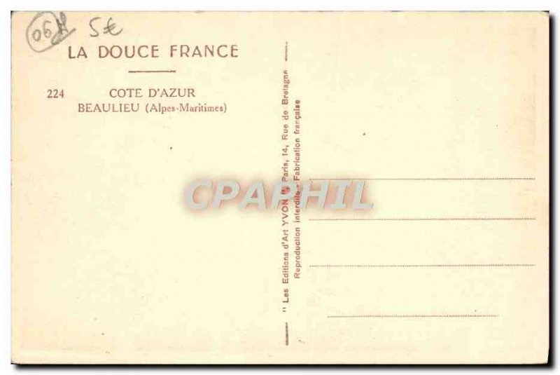 Old Postcard Beaulieu Sur Mer