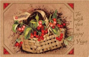 To Wish You A Happy New Year Basket Greetings 1908 Tuck Vintage Postcard