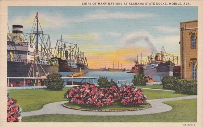 Alabama Mobile Ships Of Many Nations At State Docks 1941 Curteich