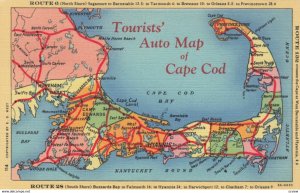 CAPE COD , Massachusetts , 1930-40s; Tourists' Auto Map of Cape Cod