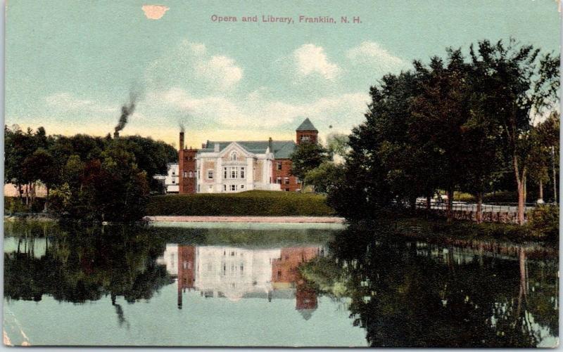 Early 1900s Opera and Library, Franklin, NH postcard