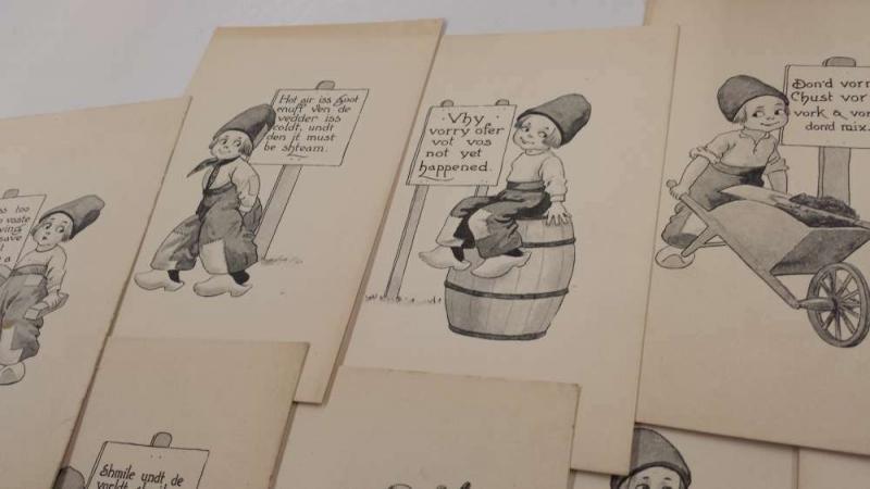 Group Of 8 Dutch Children With Sayings Signs Antique Postcards K30505