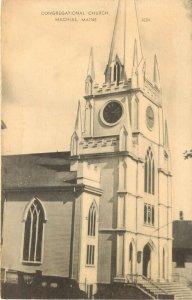 Vintage Postcard; Congregational Church, Machias ME Gothic Revival Washington Co