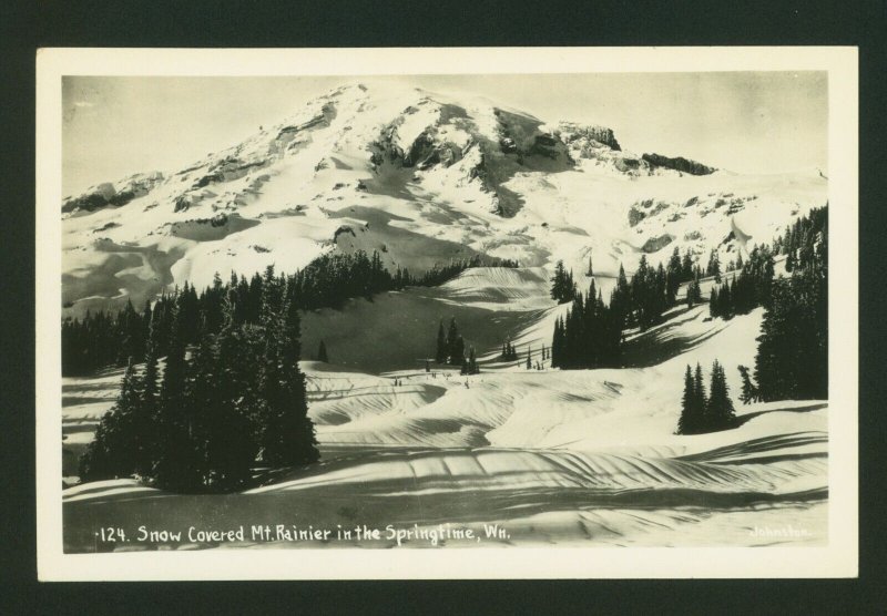 Postcard WA RPPC Snow Covered Mt. Rainier Springtime Washington 