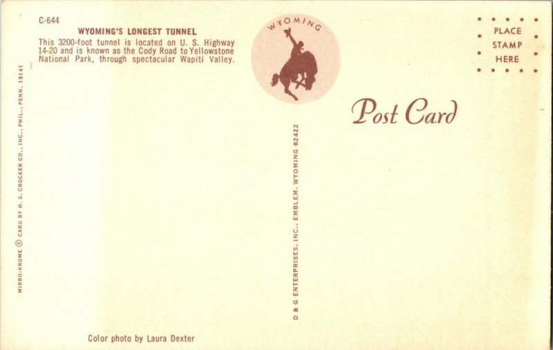 Wyoming's Longest Tunnel U. S. Highway 14-20 Vintage Postcard Standard View Card 